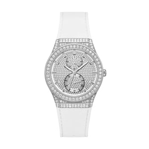 Guess Princess Crystals Silver Dial White Silicone Strap Watch For Women - GW0439L1 Buy Now By Guess