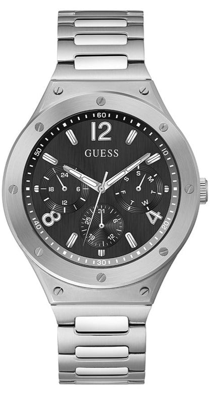 Guess Scope Black Dial Silver Steel Strap Watch for Men - GW0454G1 Buy Now By Guess