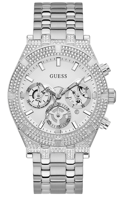 Guess Multi Function Diamonds Silver Dial Silver Steel Strap Watch For Men - GW0455G1 Buy Now By Guess