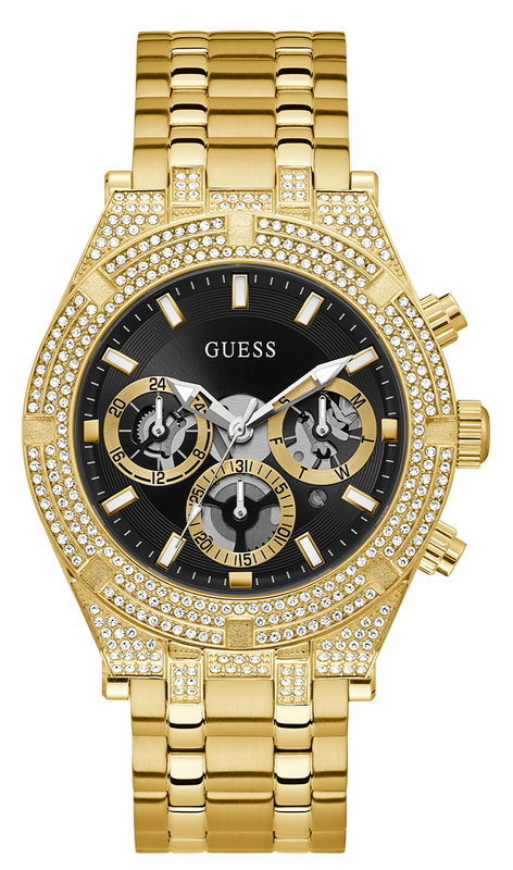 Guess Multifunction Diamonds Black Dial Gold Steel Strap Watch for Men - GW0455G2 Buy Now By Guess
