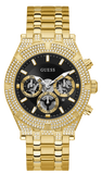 Guess Multifunction Diamonds Black Dial Gold Steel Strap Watch for Men - GW0455G2