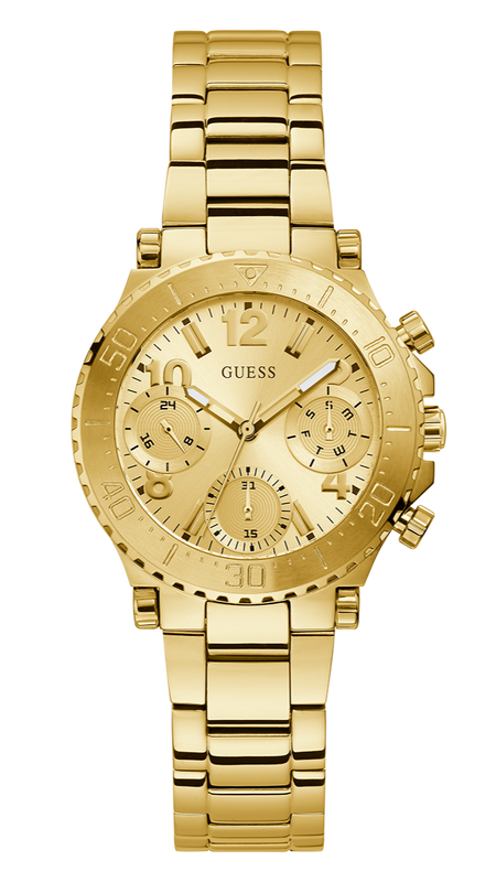 Guess Cosmic Chronograph Gold Dial Gold Steel Strap Watch for Women - GW0465L1 Buy Now By Guess
