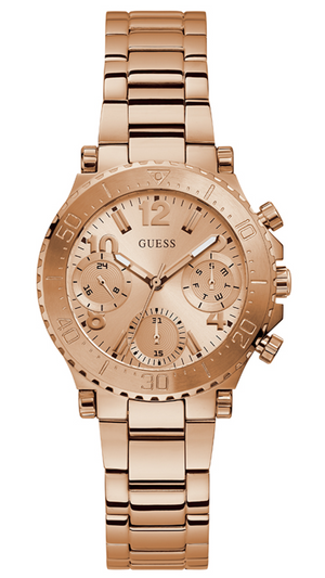 Guess Cosmic Chronograph Rose Gold Dial Rose Gold Steel Strap Watch for Women - GW0465L2 Buy Now By Guess