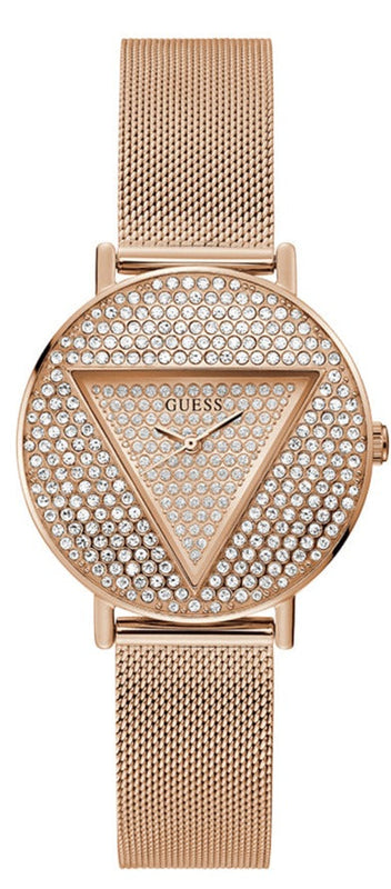 Guess Iconic Diamonds Rose Gold Dial Rose Gold Mesh Bracelet Watch For Women - GW0477L3 Buy Now By Guess