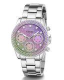 Guess Sol Chronograph Crystals Multicolor Dial Silver Steel Strap Watch For Women - GW0483L1 Buy Now By Guess