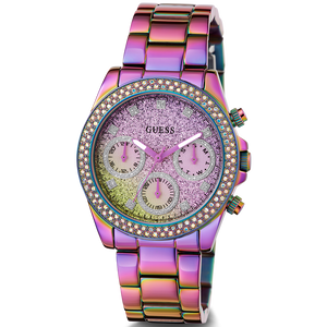 Guess Confetti Chronograph Crystals Multicolor Dial Purple Steel Strap Watch For Women - GW0483L5 Buy Now By Guess