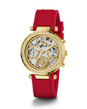 Guess Solstice Diamonds Gold Dial Red Rubber Strap Watch for Women - GW0484L1 Buy Now By Guess