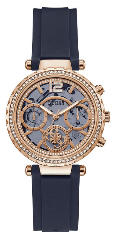 Guess Solistice Diamonds Roe Gold Dial Black Rubber Strap Watch for Women - GW0484L2 Buy Now By Guess