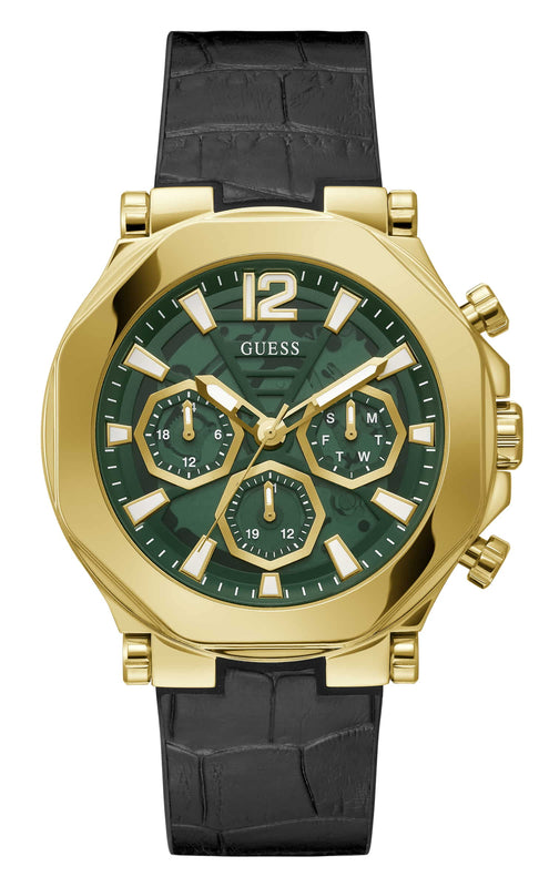 Guess Edge Chronograph Green Dial Black Leather Strap Watch For Men - GW0492G3 Buy Now By Guess