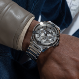 Guess King Quartz Silver Dial Silver Steel Strap Watch For Men - GW0497G1 Buy Now By Guess