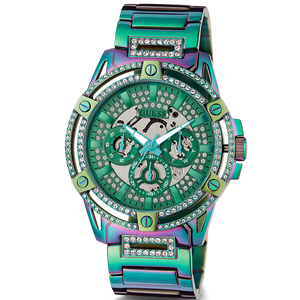 Guess King Iridescent Multifunction Multicolor Dial Purple Steel Strap Watch For Men - GW0497G3 Buy Now By Guess