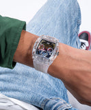 Guess Phoenix Polycarbonate Clear Multi-function Black Dial Clear Rubber Strap Watch for Men - GW0499G3 Buy Now By Guess