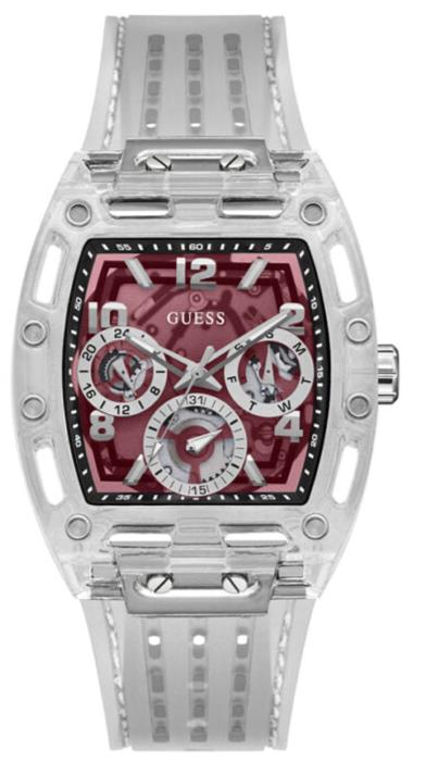 Guess Phoenix Quartz Burgundy Dial Transparent Silicone Strap Watch For Men - GW0499G9 Buy Now By Guess