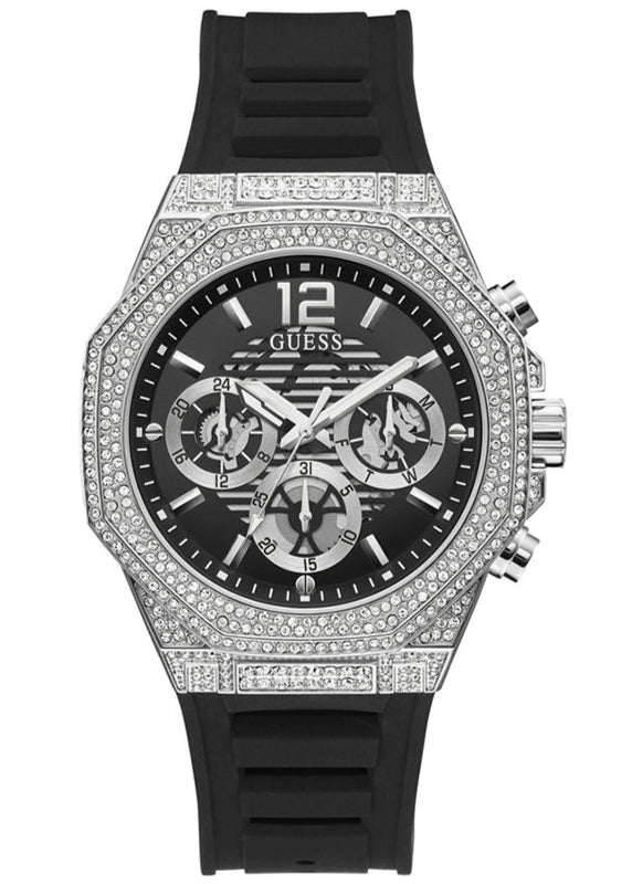 Guess Momentum Chronograph Crystals Black Dial Black Silicone Strap Watch For Men - GW0518G1 Buy Now By Guess