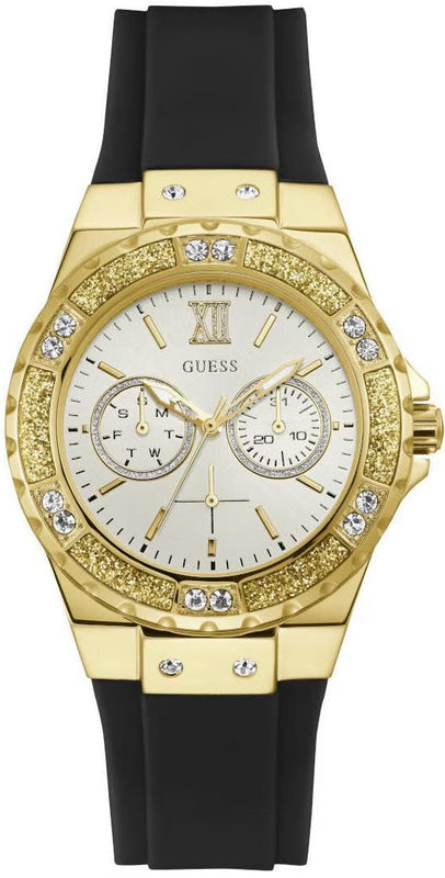 Guess Limelight Crystals Silver Dial Black Rubber Strap Watch For Women - GW0519L1 Buy Now By Guess