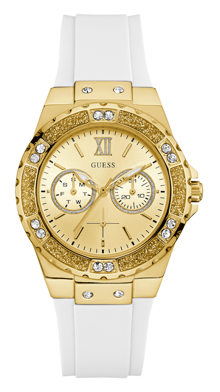 Guess Multifunction Gold Dial White Rubber Strap Watch for Women - GW0519L2 Buy Now By Guess