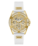 Guess Queen Quartz Gold Dial White Silicone Strap Watch For Women - GW0536L2 Buy Now By Guess