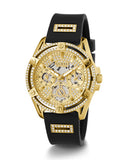 Guess Queen Quartz Gold Dial Black Silicone Strap Watch For Women - GW0536L3 Buy Now By Guess