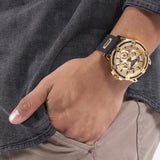 Guess King Quartz Crystals Gold Dial Black Silicone Strap Watch For Men - GW0537G2 Buy Now By Guess