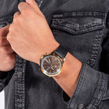 Guess Gadget Gold Dial Black Leather Strap Watch for Men - GW0570G1 Buy Now By Guess