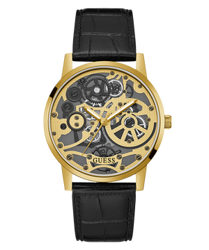 Guess Gadget Gold Dial Black Leather Strap Watch for Men - GW0570G1 Buy Now By Guess