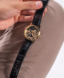 Guess Gadget Gold Dial Black Leather Strap Watch for Men - GW0570G1 Buy Now By Guess
