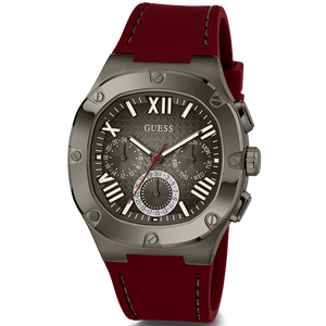 Guess Headline Multifunction Grey Dial Burgundy Silicone Strap Watch For Men - GW0571G4 Buy Now By Guess