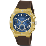 Guess Headline Chronograph Blue Dial Brown Silicone Strap Watch For Men - GW0571G5 Buy Now By Guess