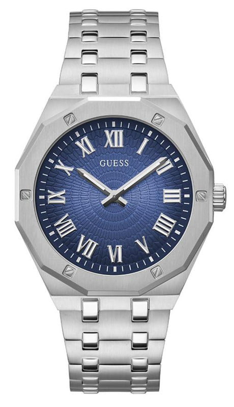 Guess Asset Quartz Blue Dial Silver Steel Strap Watch For Men - GW0575G4 Buy Now By Guess