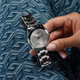 Guess Cubed Analog Silver Dial Silver Steel Strap Watch For Women - GW0606L1 Buy Now By Guess