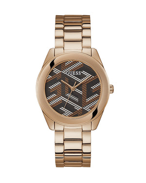 Guess Cubed Analog Black Dial Rose Gold Steel Strap Watch For Women - GW0607L3 Buy Now By Guess