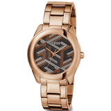 Guess Cubed Analog Black Dial Rose Gold Steel Strap Watch For Women - GW0607L3 Buy Now By Guess