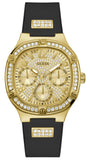 Guess Duchess Crystals Gold Dial Black Silicon Strap Watch For Women - GW0619L2 Buy Now By Guess
