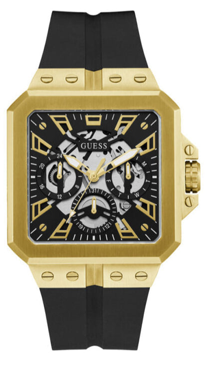 Guess Leo Multifunction Black Dial Black Silicone Strap Watch For Men - GW0637G2 Buy Now By Guess