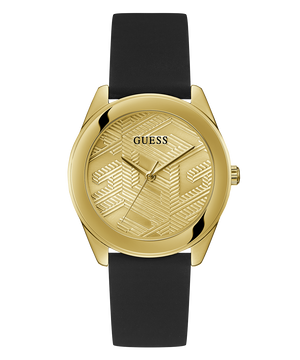 Guess Cubed Analog Gold Dial Black Silicone Strap Watch For Women - GW0665L1 Buy Now By Guess