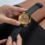 Guess Cubed Analog Gold Dial Black Silicone Strap Watch For Women - GW0665L1 Buy Now By Guess