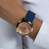 Guess Cubed Analog Rose Gold Dial Blue Leather Strap Watch For Women - GW0665L2 Buy Now By Guess