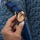 Guess Cubed Analog Rose Gold Dial Blue Leather Strap Watch For Women - GW0665L2 Buy Now By Guess