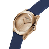 Guess Cubed Analog Rose Gold Dial Blue Leather Strap Watch For Women - GW0665L2 Buy Now By Guess