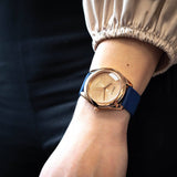 Guess Cubed Analog Rose Gold Dial Blue Leather Strap Watch For Women - GW0665L2 Buy Now By Guess