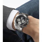 Guess Equity Analog Black Dial Silver Steel Strap Watch For Men - GW0703G1 Buy Now By Guess