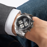 Guess Equity Analog Black Dial Silver Steel Strap Watch For Men - GW0703G1 Buy Now By Guess