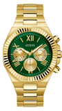 Guess Equity Analog Green Dial Gold Steel Strap Watch For Men - GW0703G2