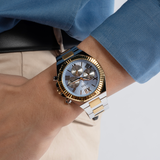 Guess Equity Analog Blue Dial Two Tone Steel Strap Watch For Men - GW0703G3 Buy Now By Guess