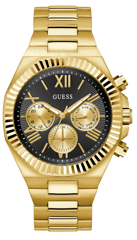 Guess Equity Multifunction Black Dial Gold Steel Strap Watch For Men - GW0703G5 Buy Now By Guess