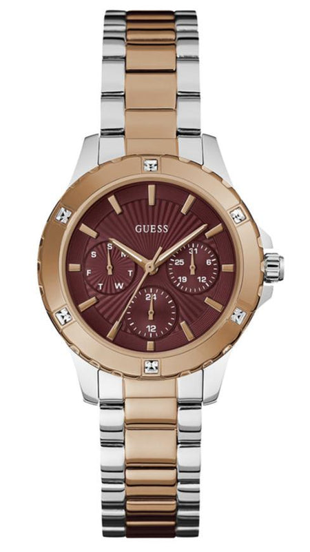 Guess Mist Analog Maroon Dial Two Tone Steel Strap Watch For Women - GW0723L2 Buy Now By Guess