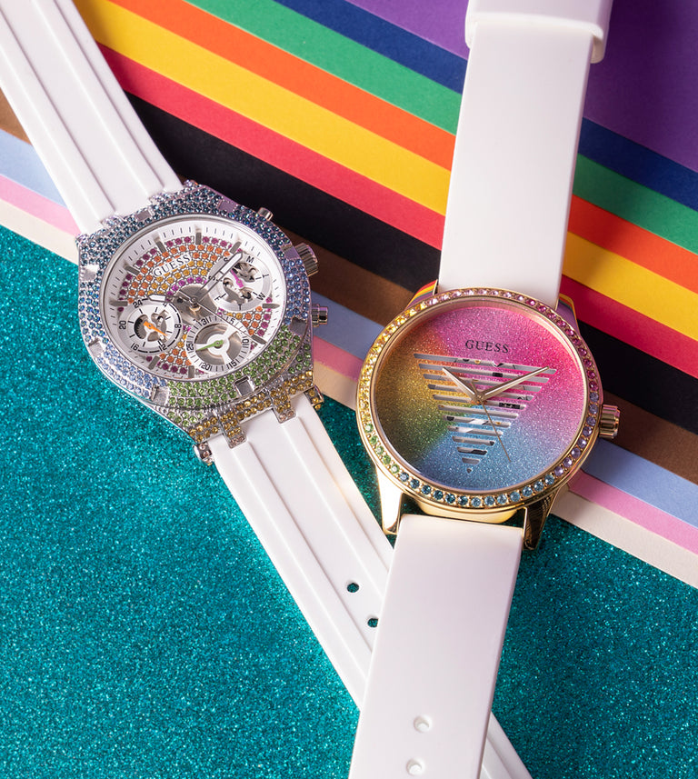 Guess Glitz Pride Limited Edition White Dial White Rubber Strap Watch for Women - GW0407L4