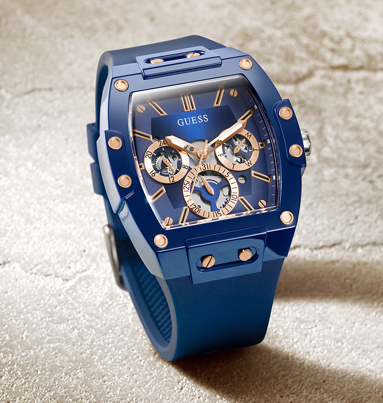 Guess Phoenix Multifunction Blue Dial Blue Rubber Strap Watch for Men - GW0203G7 Buy Now By Guess