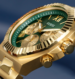 Guess Equity Analog Green Dial Gold Steel Strap Watch For Men - GW0703G2 Buy Now By Guess