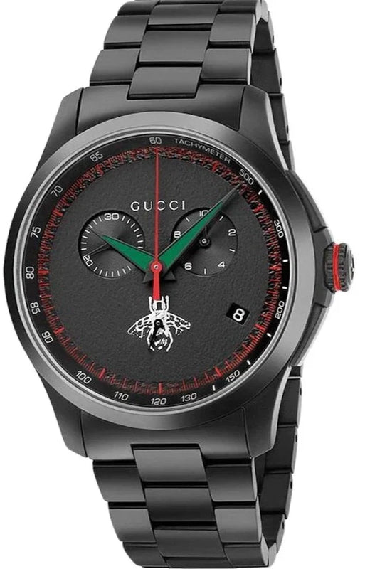 Gucci G-Timeless Chronograph Black Dial Black Steel Strap Watch For Men - YA126269 Buy Now By Gucci